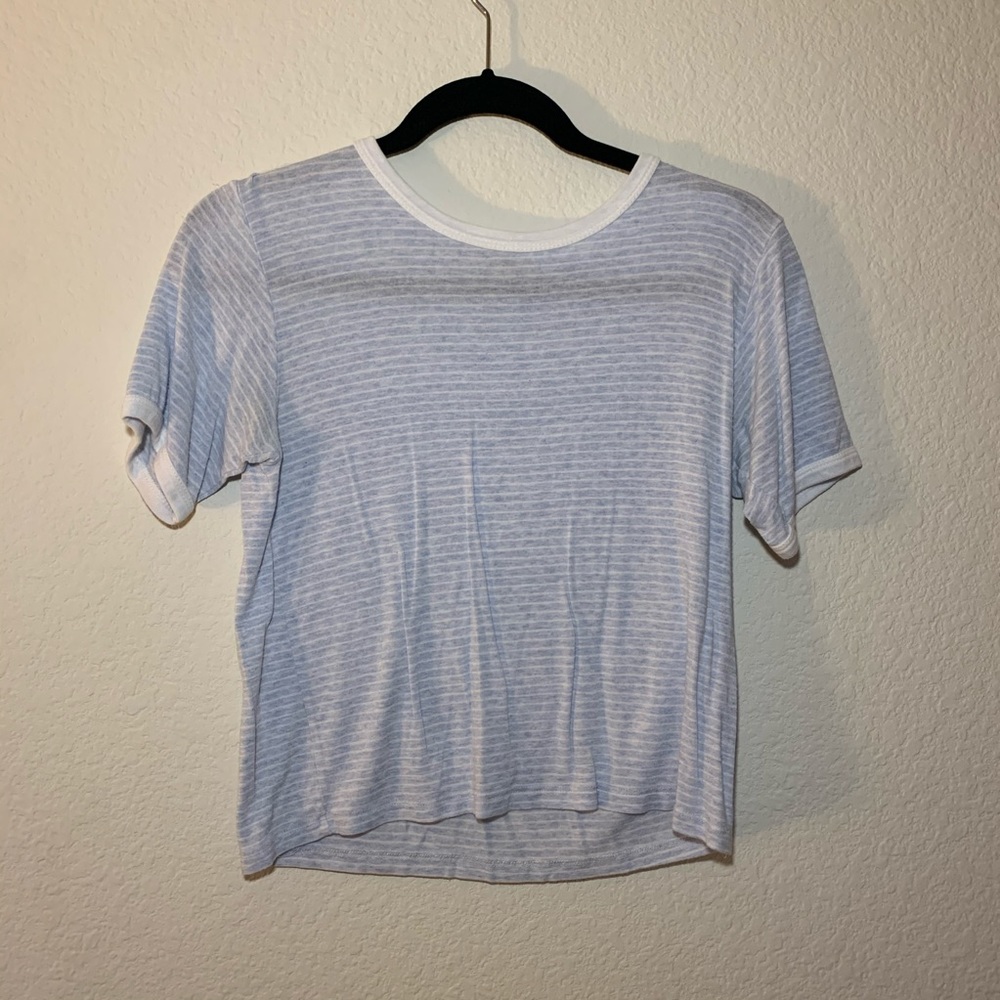 John Galt Light Blue Striped Ringer Tee